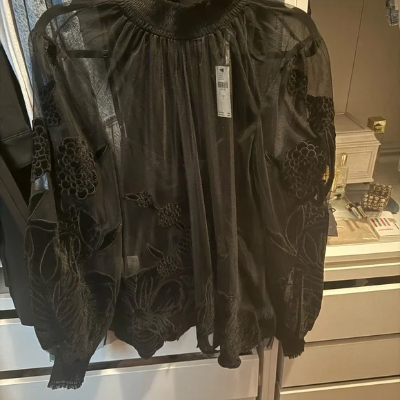 Anthropologie Black Sheer Lace Blouse - Picture 2 of 3